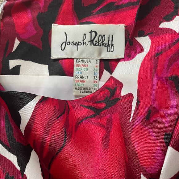 Joseph Ribkoff Vintage Evening Dress 2 | Red Rose Floral Satin Rare Cocktail - Picture 4 of 4